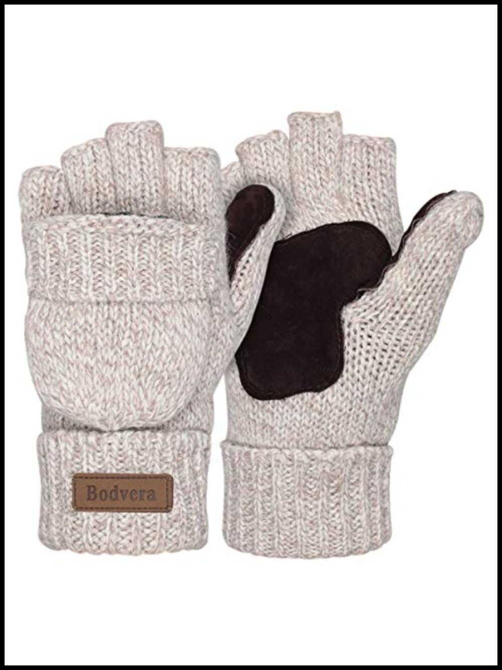 Wool Fingerless Texting Gloves Convertible Mitten Flap Winter Warm
